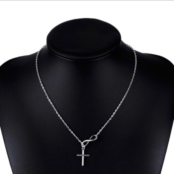 Cross Infinity Necklace.  Silver. - Picture 2 of 3